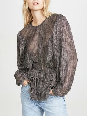 IRO PARIS Gavdos Plissé-Jersey Metallic Cocktail Blouse